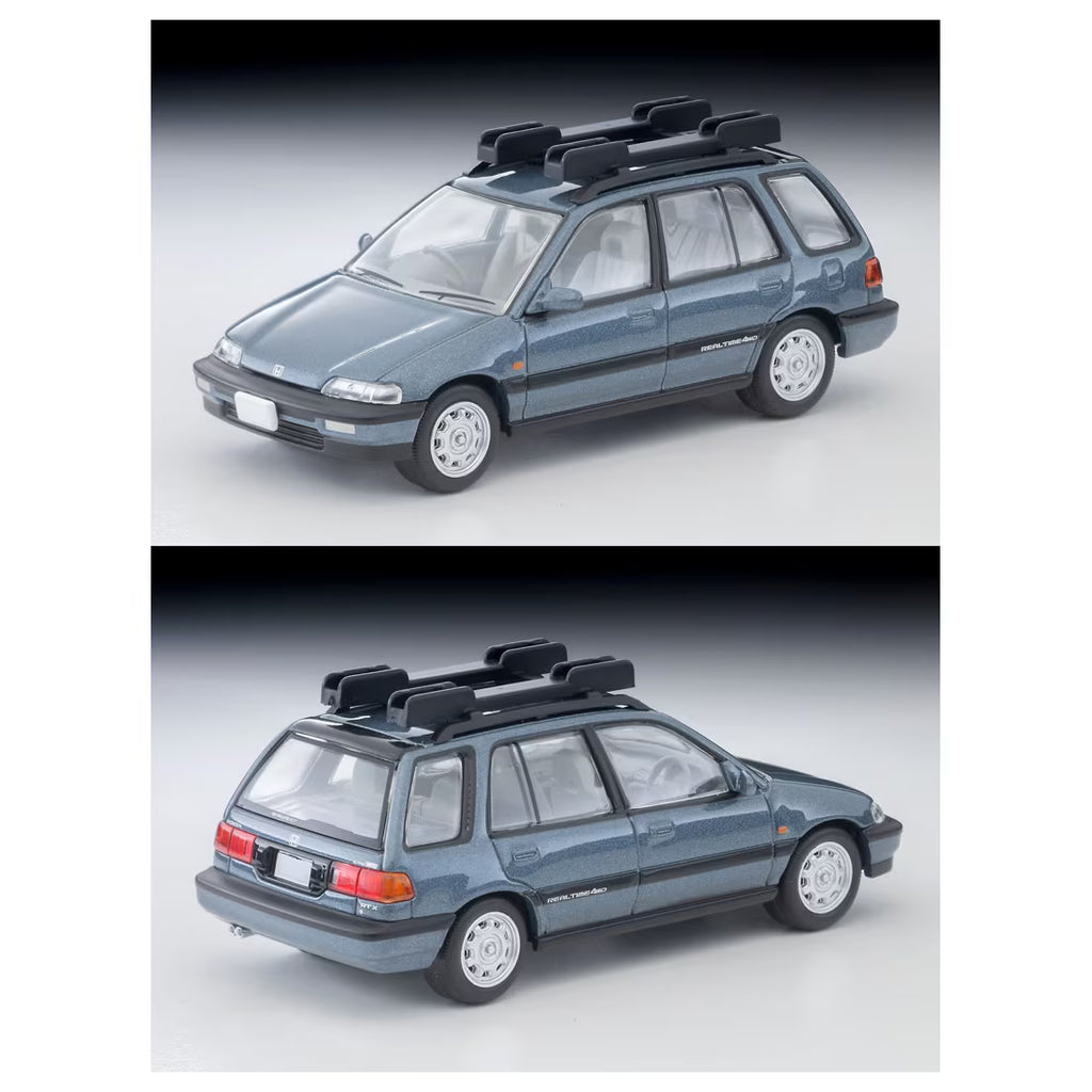TOMICA Limited Vintage Neo - LV-N297c Honda Civic Shuttle RT X (Azul) 1990 con Figura y Bici Montañera