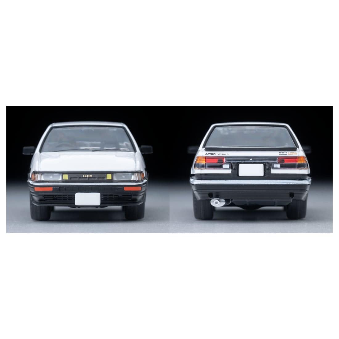 TOMICA Limited Vintage Neo - LV-N304d Toyota Corolla Levin 2-door GT-APEX Car w/RS Watanabe Wheel (White/Black) '85 Modelo - Tomica Costa Rica Collectors Club