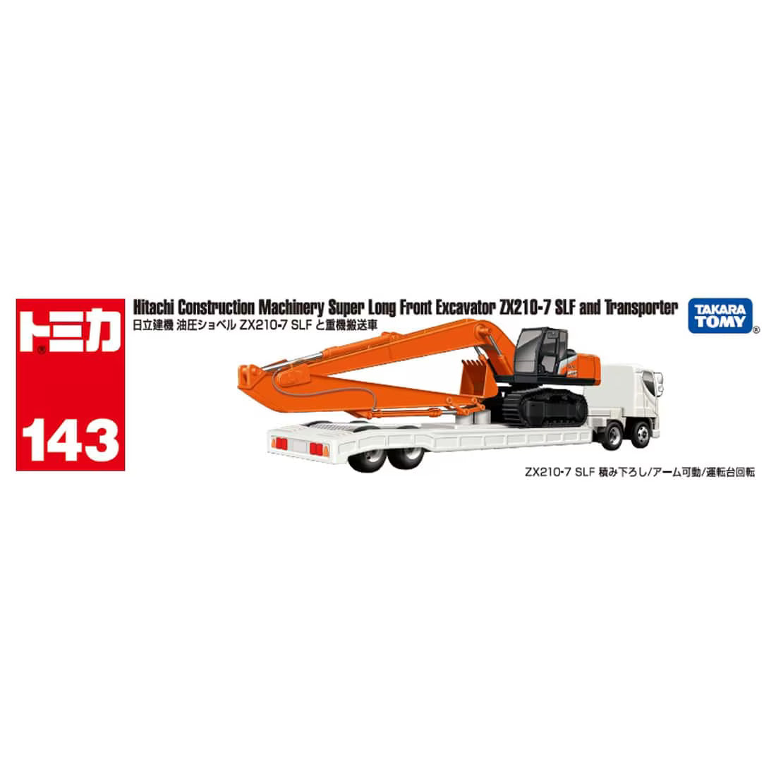 TOMICA Long Type - No.143 Hitachi Excavadora ZX210-7 SLF y Transportador